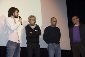 Christophe Rolin, Frédérique Mawet et Roch Tran (jury) et un représentant de la MJ Dison